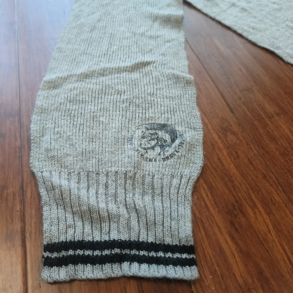 Diesel Only The Brave Gray Knit‎ Scarf Wool Blend Mohawk Logo Made in Italy